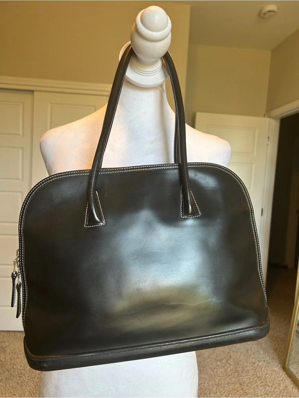 Dooney & Bourke Black Parasole Dome Satchel Bag Silver Hardware Waterproof Rare